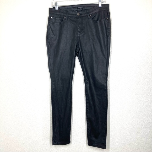 Eileen Fisher Waxed Black Jeans 10P Organic Cotton Coated Stretch Rock - Picture 3 of 16